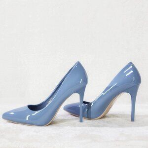 Glossy Dusty Blue Patent High Heel Shoes Pumps Fabio